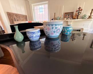 Chinese blue and white and famille rose porcelain planters