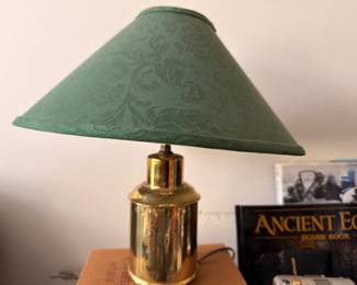 Brass table lamp with green shade