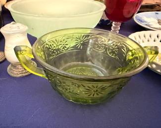Green depression glass bowls