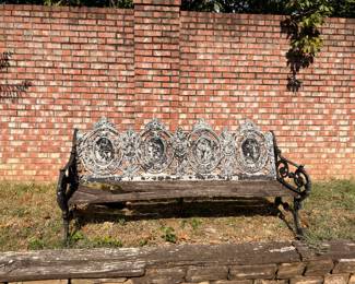 Antique cast iron and wood garden bench