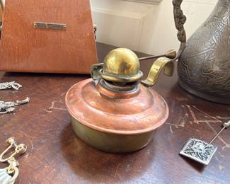 Antique brass and copper inkwell