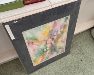 Framed abstract watercolor painting