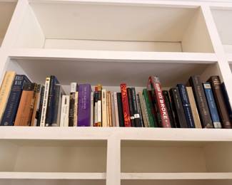 Built-in bookshelves of hardcover books