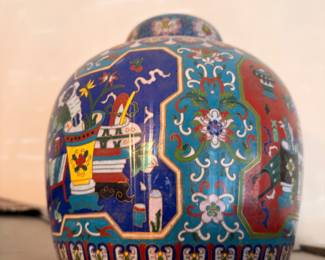 Chinese cloisonne ginger jar with floral panels