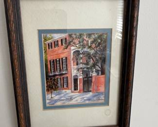 Framed Charleston watercolor print, historic house