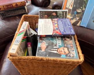 Basket of DVDs and media