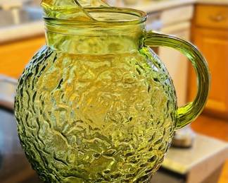 Vintage ANCHOR HOCKING Crinkle Glass Pitcher