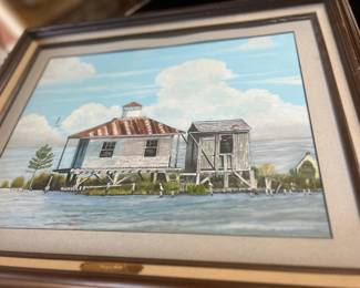 Rigolets fishing camp oil painting