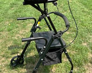 upright rollator/walker with forearm supports, hand brakes, padded armrests
