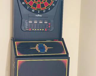 Bullshooter electronic dartboard in a full-size arcade-style cabinet