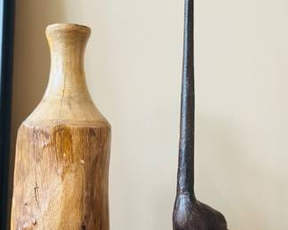 Cast iron giraffe, wood vase