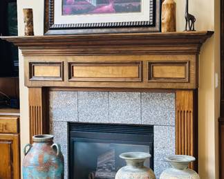 large decorative floor vases/urns with textured, earthy finishes