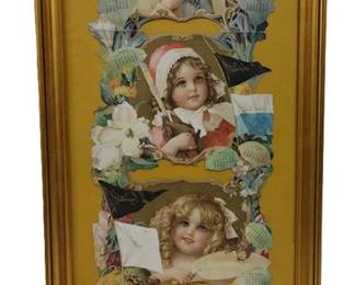 FRAMED DIE CUT CALENDAR CHROMOLITHOGRAPH