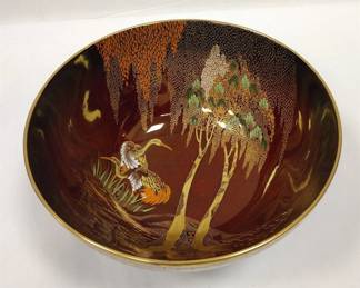 CARLTON WARE ROUGE ROYALE BOWL WITH CRANES AND WISTERIA