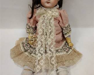 ANTIQUE GERMAN DOLL HEAD REPAIRED WITH WOOD & COMPOSTION BODY AND ARMS