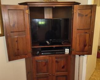 Pine corner entertainment cabinet