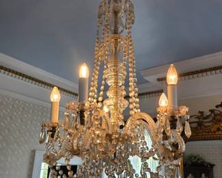 (Silent bids available now)FrenchFrench Baccarat clear glass Gasolier dating about 1860. 24" diameter 48" tall