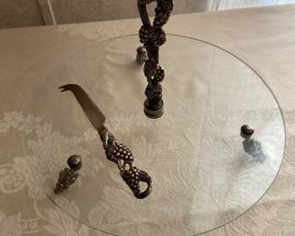 Pewter and glass serving dish