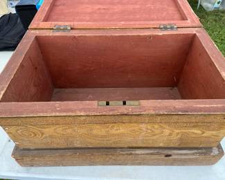 Painted interior of wooden chest