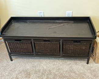 Bench with wicker basket storage