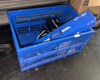 ONN TV HANGER, PLASTIC CRATE , ETC