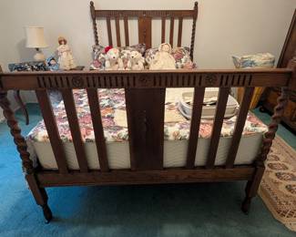 French Antique bedframe with original iron castors and rails, Full