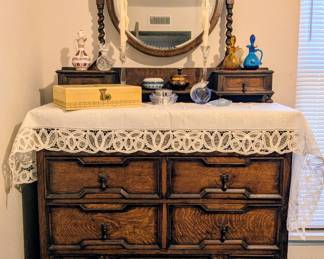 Antique Jacobean dresser, solid oak, 1700s.