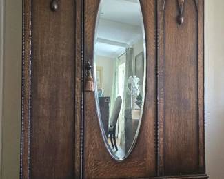 Antique Victorian Gothic Revival Armoiree, hand-carved oak