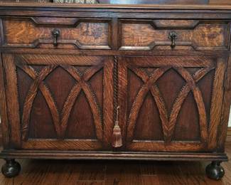 English Gothic Revival hand-carved walnut sideboard