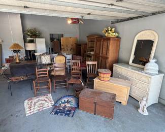 Wicker, chairs, trunks, rugs