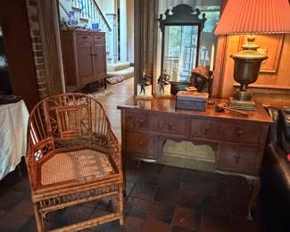 Bamboo chair, kneehole desk