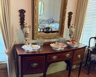 American sideboard, porcelains, mirror