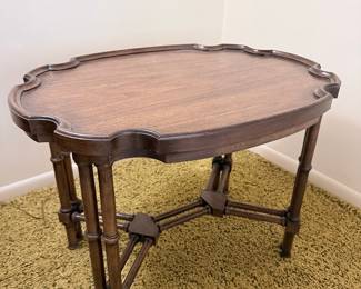 Photo 1 of 2 Baker Furniture Faux Bamboo Scalloped Tray Top Side Table