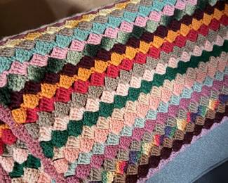 Vintage Granny Square Crochet Afghan Blanket