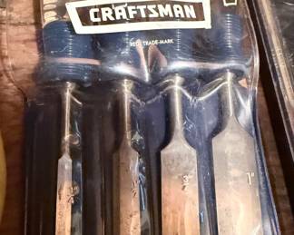 Vintage Craftsman 4-Piece Wood Chisel Set with Blue Acetate Handles (Model 36807)
