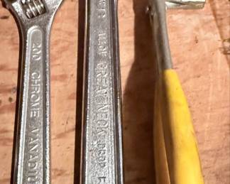 Vintage Tool Assortment: Great Neck 12-inch Wrench, Chrome Vanadium 8-inch Wrench, and Handle Tool