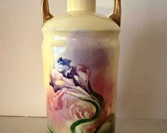 Carlsbad Austria Porcelain Two-Handled Vase with Hand-Painted Iris