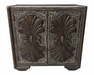Vintage Hand-Carved Floral Accent Cabinet