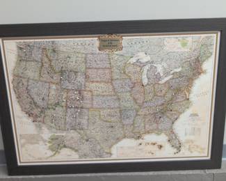 Custom Framed National Geographic United States Push-Pin Travel Map with Personalized Plaque