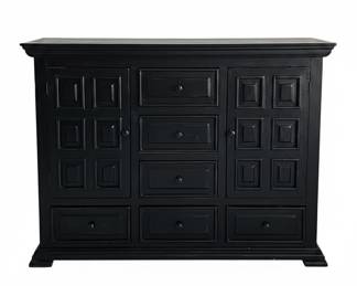 Black Waffle-Panel Media Console with 10 Drawers and 2 Doors