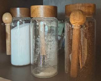 Glass Spice Jars with Wooden Lids and Spoons