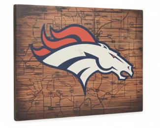 Denver Broncos State Shaped Wood Sign