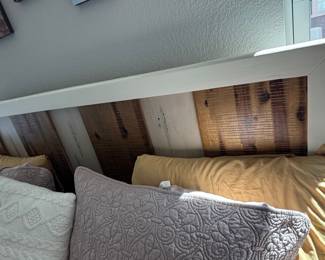 Farmhouse Style White and Wood Storage Bed with 'X' Brace Nightstand Set