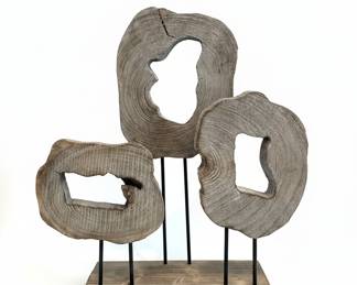 Natural Wood Slice Sculpture on Stand
