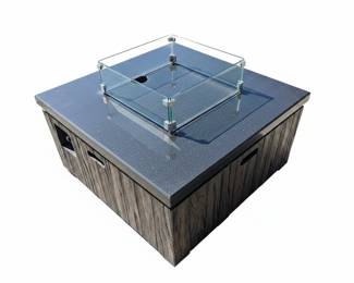 Square Gas Fire Pit Table with Glass Wind Guard