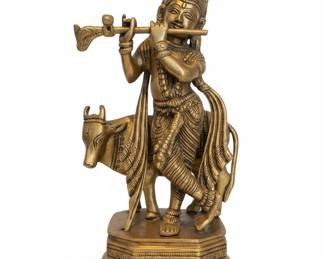 Collection of Decorative Asian-Inspired Statuary and Ammonite Fossil