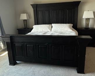 Caldwell Dark Brown King Bed Set with Slate Accent Lamps