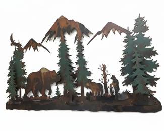 Mountain Bear Family Scene Metal Wall Art