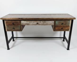 Industrial Reclaimed Wood Writing Desk with Drawers