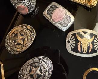 Collection of WesternStyle Belt Buckles, Ring, and Nugget Bracelet